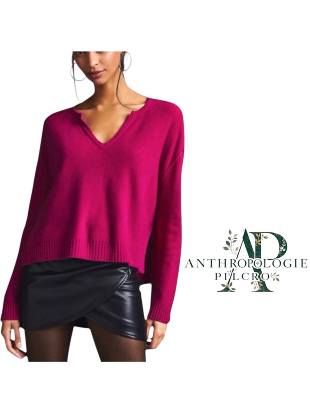 Pilcro Anthropologie 100% cashmere magenta pink oversize small boyfriend sweater